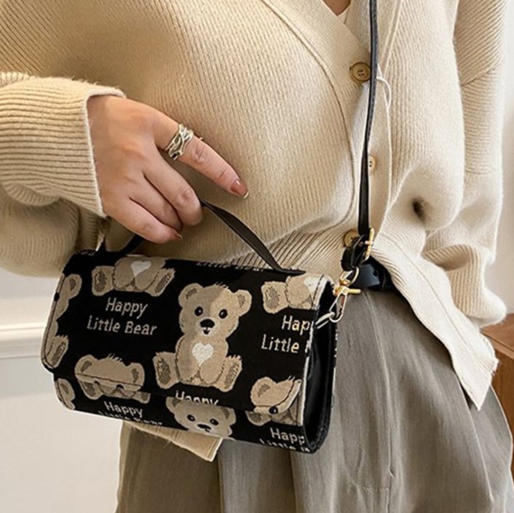 Cute Happy Teddy Bear Black Sling Bag 🐻♥️